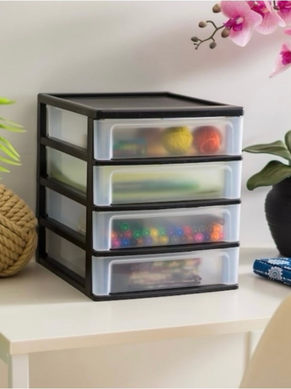 Iris USA Black and Frosted 4-Drawer Desktop Organizer